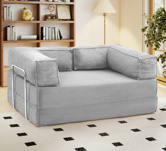 Famara 2 Seater Light Grey Corduroy Compressed Sofa Bed