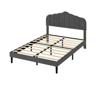 Fynara Queen Dark Grey Bedframe with Wooded Mattress Base