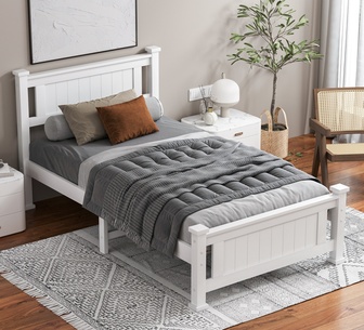 Galdy King Single White Pine Wood Bed Frame
