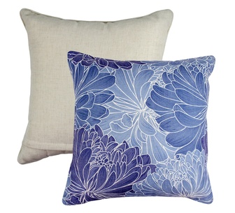 Garden Glam Linen Cushion Blue