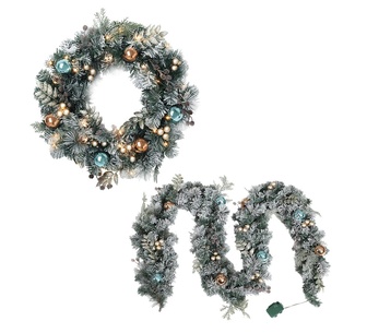 Holly Jolly 2.7m Christmas Garland & Wreath Set Green/White