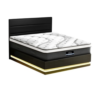 Gazel Queen Black White LED Bed Frame with 32cm Mattress