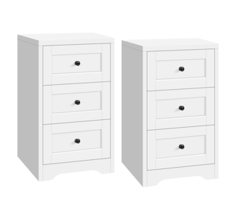 Set of 2 Geca White 3 Drawer Bedside Table