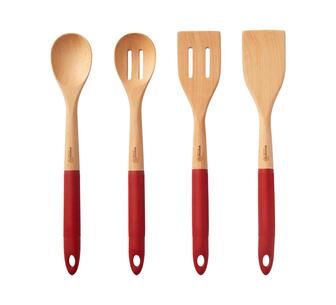 Gourmet Kitchen 4 Piece Beech Wood Kitchen Utensil Set Red