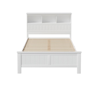 Golem Double White Wooden Bed Frame with Shelves