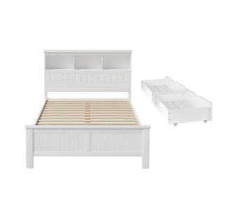 Golem Double White Wooden Bed Frame with Storage