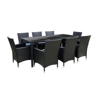 Gunner 9 Piece Black Wicker Outdoor Dining Set