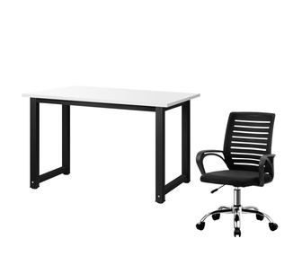 Haisley Black and White Office Desk and Black Chair Package