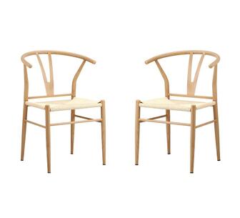Set of 2 Replica Hans Wegner Dining Chairs Beige