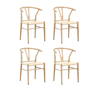 Set of 4 Hans Wegner Beige Dining Chairs