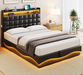 Hasan Queen PU Black Gas Lift Bed Frame