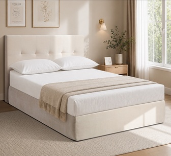 Helios Queen Beige Linen Compressed Bed Frame