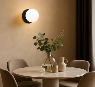 Hei Small White Opal Frosted Black Base LED Wall Light