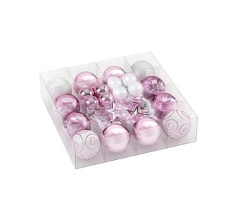 Holly Jolly 33pcs Christmas Tree Ornaments Pink/White