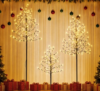 Set of 3 Holly Jollys LED Christmas Birch Tree Outdoor Decor