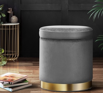 Ephraim Charcoal Round Velvet Ottoman