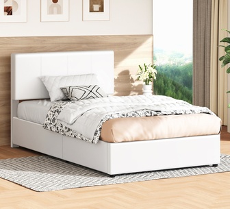 Ilawi King Single White PU Gas Lift Bed Frame