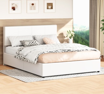 Ilawi Queen White PU Gas Lift Bed Frame