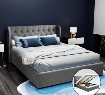 Ilona Queen Grey Gas Lift Bed Frame