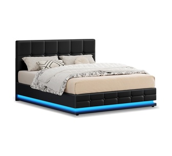 Isandro King Charcoal PU Gas Lift Bed with LED