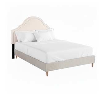 Isay Queen Grey Bed Frame with Beige Scalloped Headboard