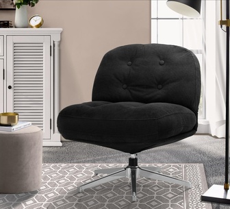 Isso Black Tufted Corduroy Swivel Accent Chair