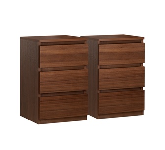 Set of 2 Jamalia 3 Drawer Walnut Bedside Table