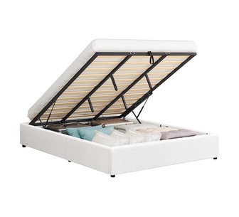 Janna King White Boucle Gas LIft Bed Base