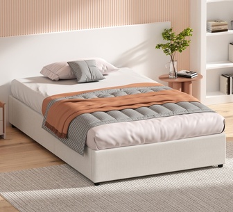Janna Single Beige Fabric Gas Lift Bed Base