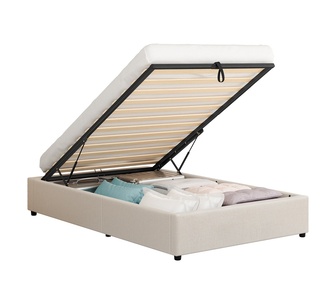 Janna Single Beige Fabric Gas Lift Bed Base