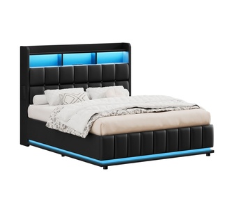 Janica Double LED Black Gas Lift Bed Frame