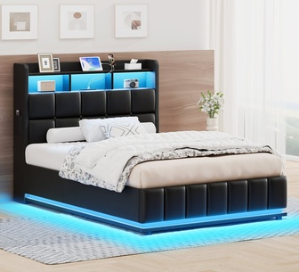 Janica King Single LED Black Gas Lift Bed Frame