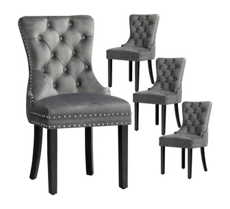 Set of 4 Bahan Grey Velvet Dining Chair