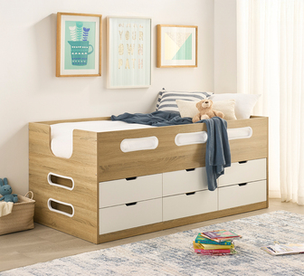 CABIN MID SLEEPER BED SINGLE OAK WHITE