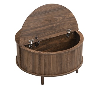 Jelo Round Walnut Coffee Table w/ Sliding Cabinet Door
