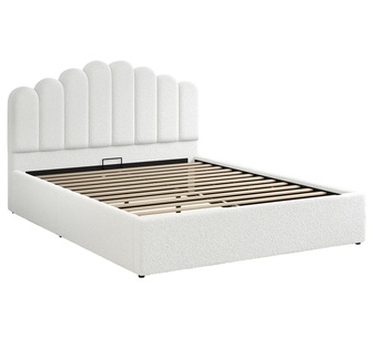 Jenelyn Double White Boucle Gas Lift Bed Frame