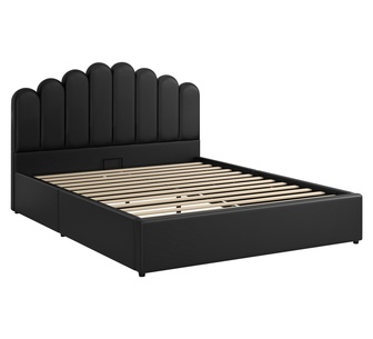 Jenelyn Double Black PU Gas Lift Bed Frame