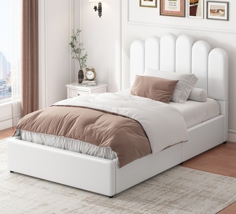 Jenelyn King Single White PU Gas Lift Bed Frame