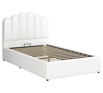Jenelyn King Single White PU Gas Lift Bed Frame