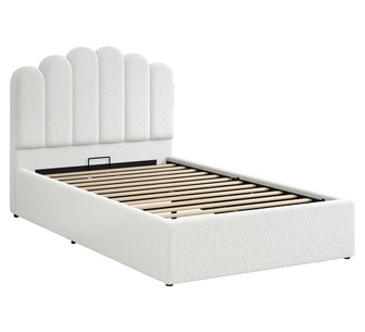 Jenelyn Single White Boucle Gas Lift Bed Frame