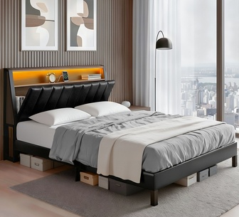 Jegs Double Black LED Bed Frame and Charging Station