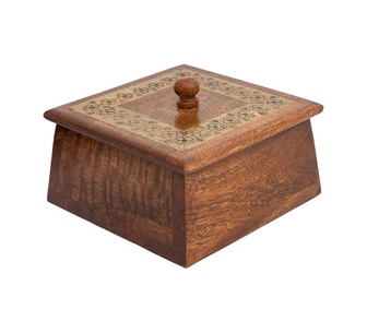Jill Handcrafted Tapered Mango Wood Box Antique Gold