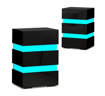 Set of 2 Jonel RGB LED Black Bedside Table