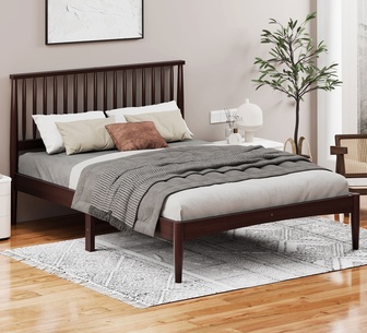 Kaeda Queen Walnut Pine Wood Bed Frame