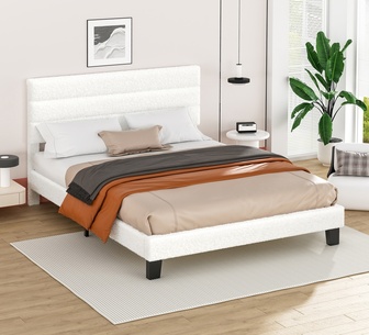 Kanna Queen White Boucle Bed Frame