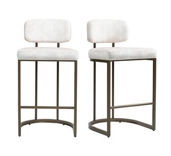 Katelyn Set of 2 Velvet Bar Stools Beige