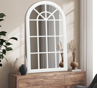 Kayrie Wooden Window Arched Wall Mirror 70cm White