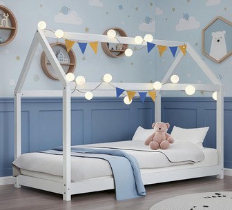 Keera Single White Wooden Kids House Bed Frame