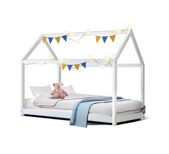 Keera Single White Wooden Kids House Bed Frame