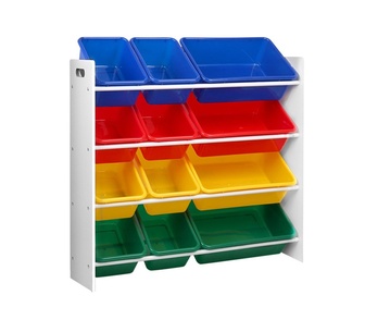 Keiralyn Kids Toy Box 12 Bins Bookshelf Organiser White